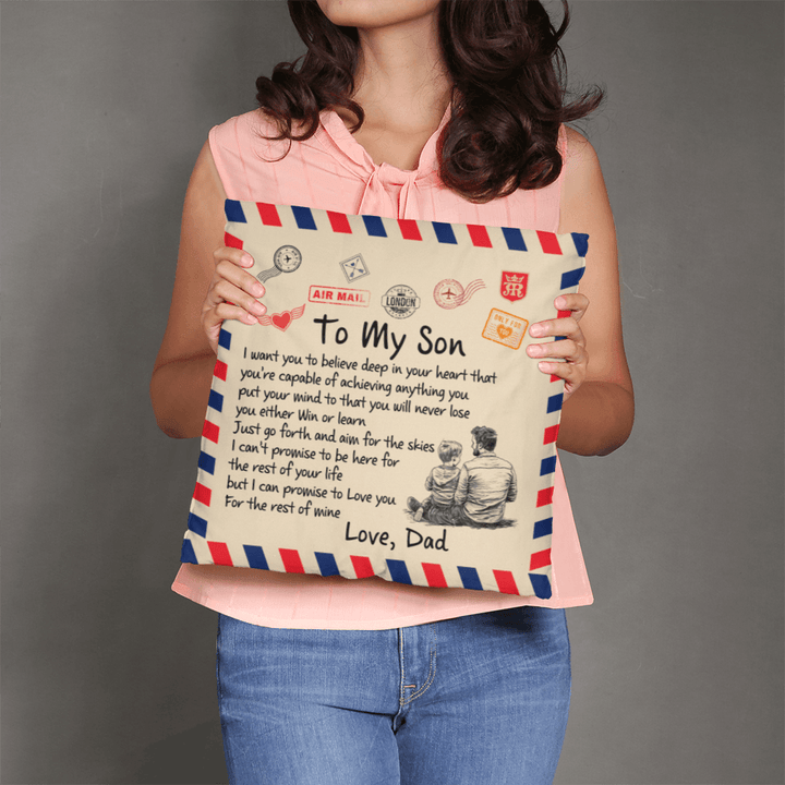 "To My Son" Air Mail Pillow Cover - Inspirational Dad Gift - Whimsical Shoppe
