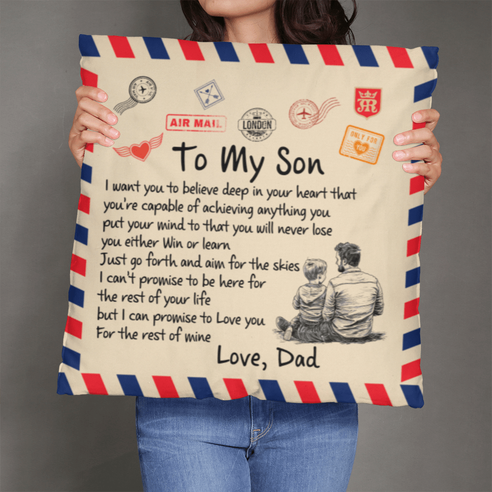 "To My Son" Air Mail Pillow Cover - Inspirational Dad Gift - Whimsical Shoppe