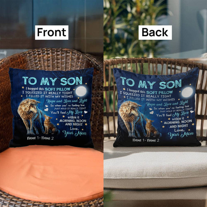 "To My Son" Wolf Pillow Cover - Sentimental Mom's Love Gift - Whimsical Shoppe