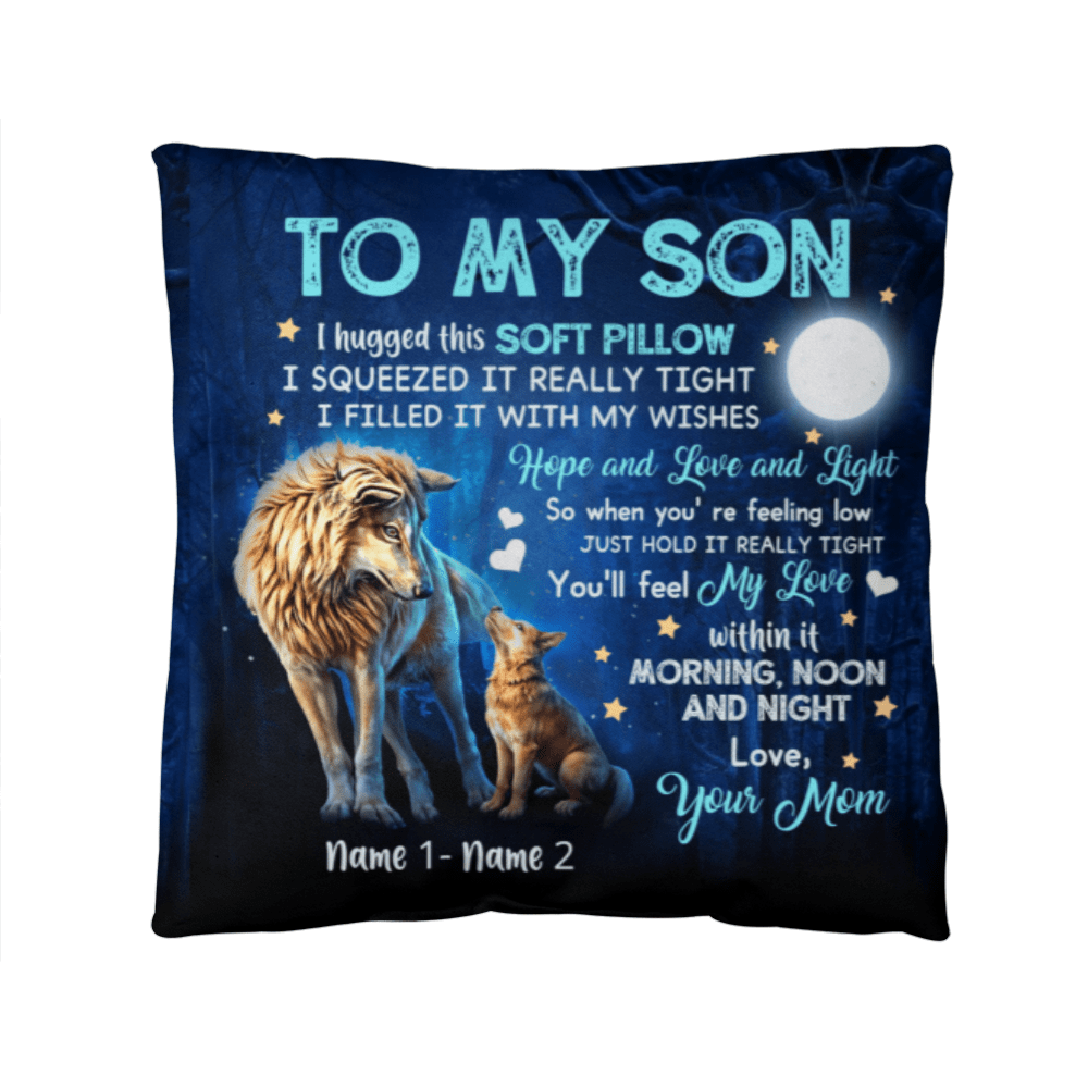 "To My Son" Wolf Pillow Cover - Sentimental Mom's Love Gift - Whimsical Shoppe