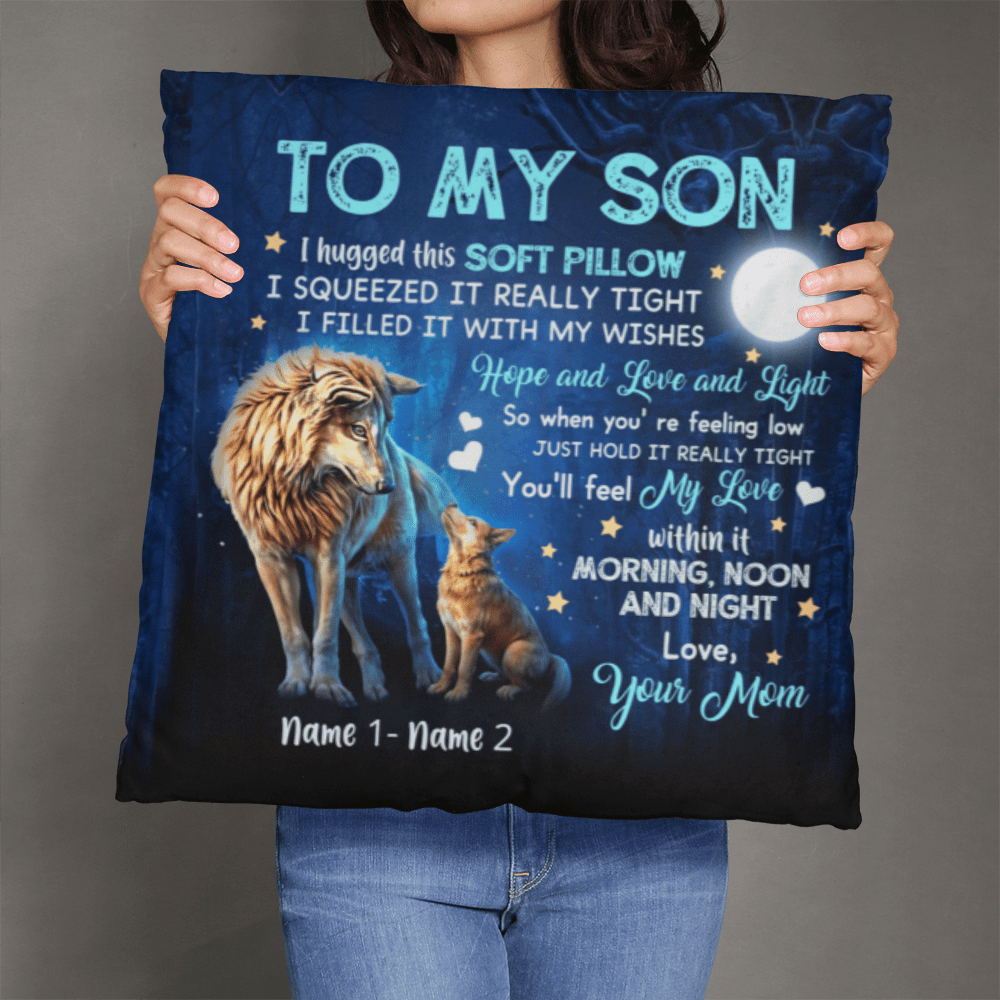 "To My Son" Wolf Pillow Cover - Sentimental Mom's Love Gift - Whimsical Shoppe