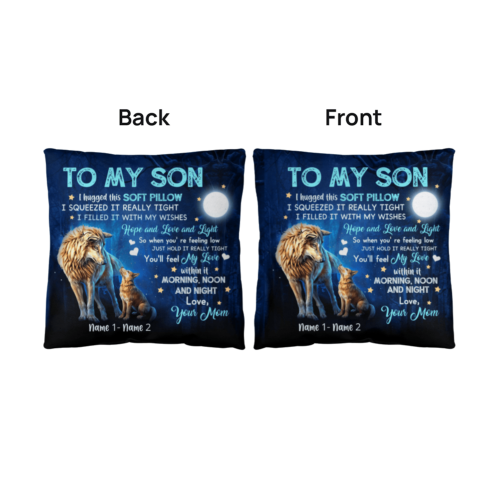 "To My Son" Wolf Pillow Cover - Sentimental Mom's Love Gift - Whimsical Shoppe