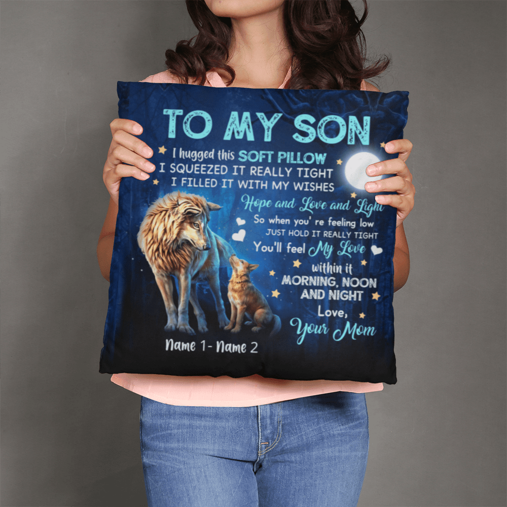 "To My Son" Wolf Pillow Cover - Sentimental Mom's Love Gift - Whimsical Shoppe