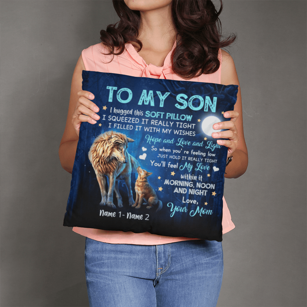 "To My Son" Wolf Pillow Cover - Sentimental Mom's Love Gift - Whimsical Shoppe