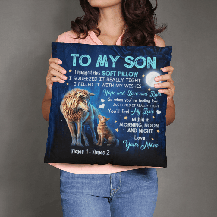 "To My Son" Wolf Pillow Cover - Sentimental Mom's Love Gift - Whimsical Shoppe