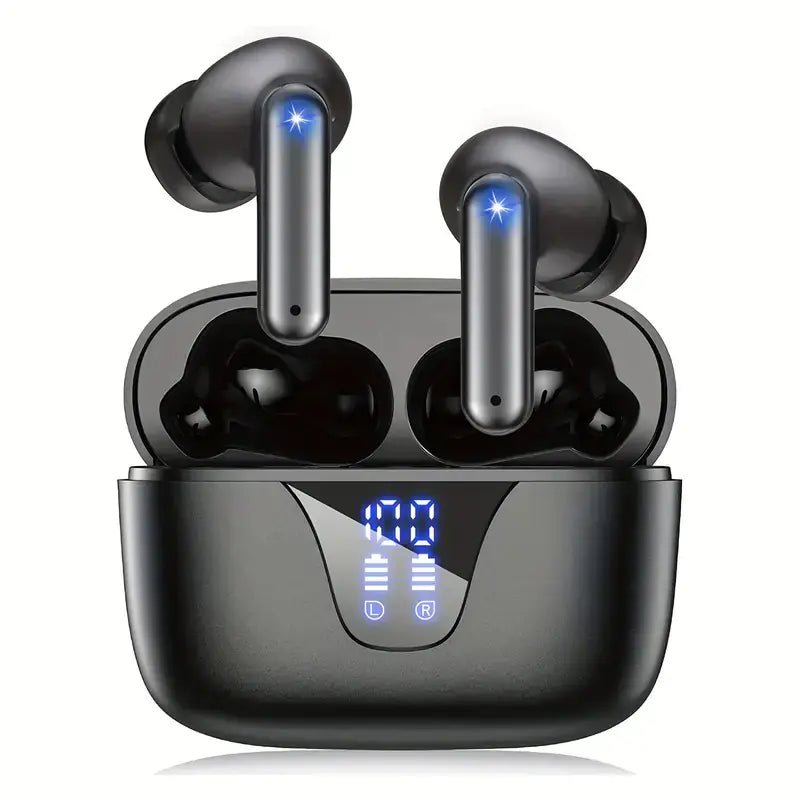 True Wireless Earbuds – 60H Playback, LED Power Display, Bluetooth 5.3, IPX5 (Black/White) - Whimsical Shoppe