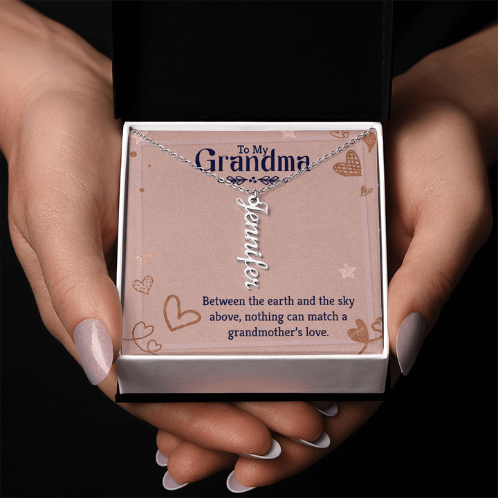 Vertical Name Necklace for Grandma – Personalized Pendant, Custom Engraved Jewelry Gift - Whimsical Shoppe