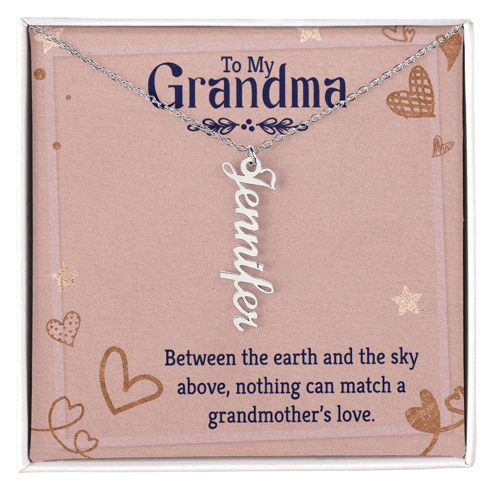 Vertical Name Necklace for Grandma – Personalized Pendant, Custom Engraved Jewelry Gift - Whimsical Shoppe