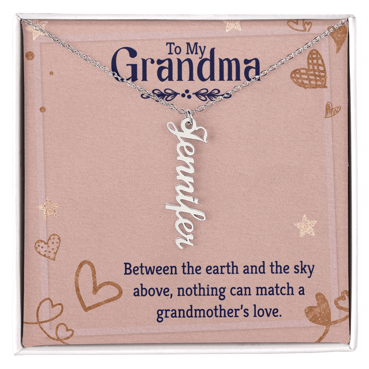 Vertical Name Necklace for Grandma – Personalized Pendant, Custom Engraved Jewelry Gift - Whimsical Shoppe