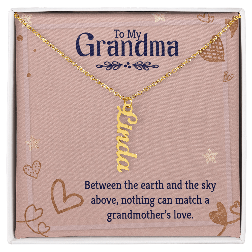 Vertical Name Necklace for Grandma – Personalized Pendant, Custom Engraved Jewelry Gift - Whimsical Shoppe