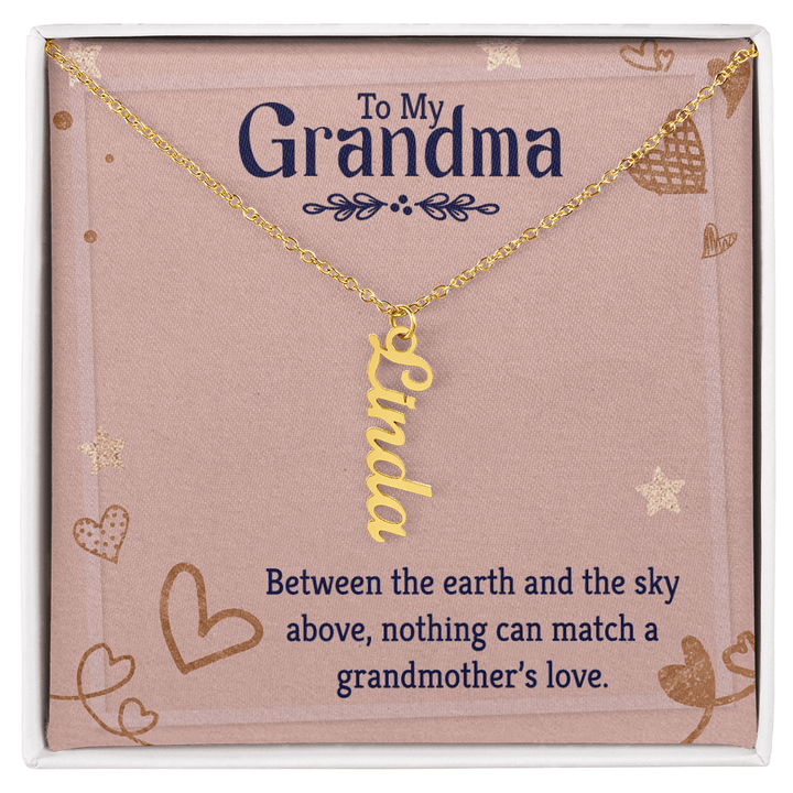 Vertical Name Necklace for Grandma – Personalized Pendant, Custom Engraved Jewelry Gift - Whimsical Shoppe