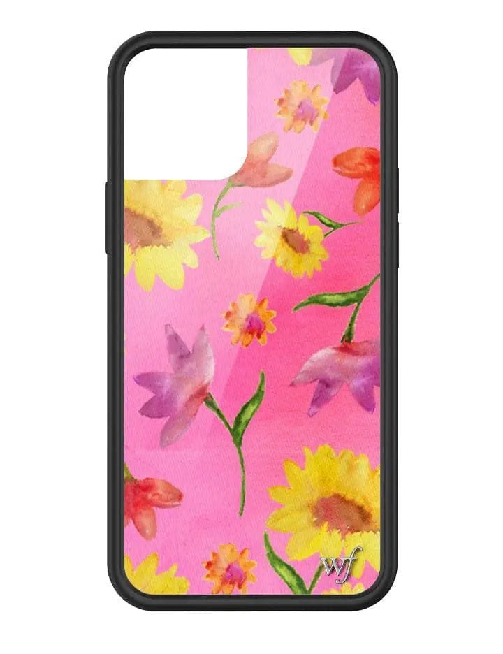 Wildflower Sunflower Case for iPhone 12/12 Pro – Pink & Yellow Floral, Protective Black Bumper, Women - Owned - Whimsical Shoppe