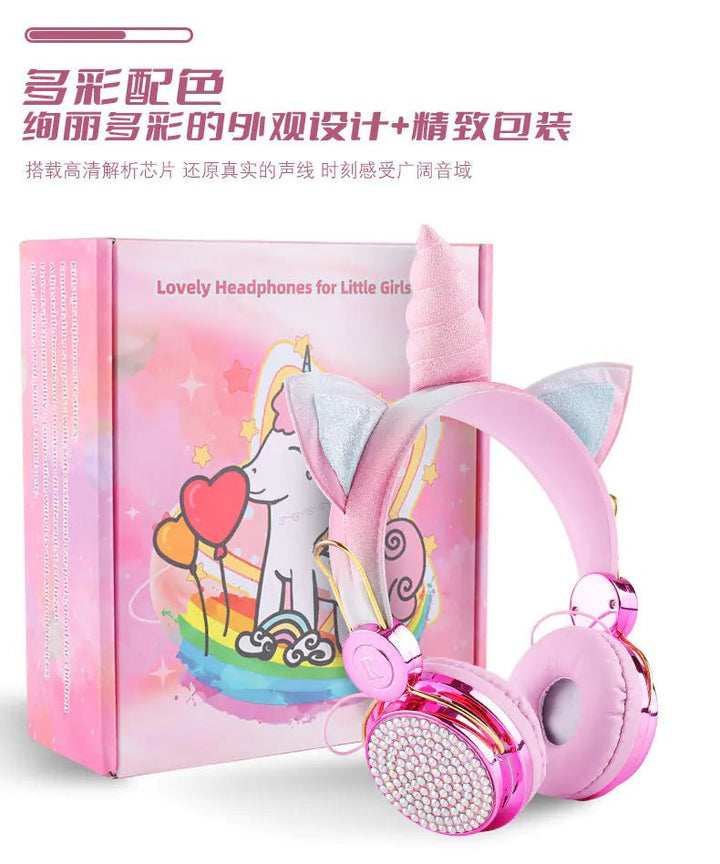 Wired Unicorn Kids Headphones – 3.5mm Plug, Mic, 1.5m Cable (6 Cute Styles) – Perfect Gift - Whimsical Shoppe