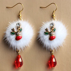 Christmas and Reindeer Dangle & Stud Earrings - Crystal & Gold Tone