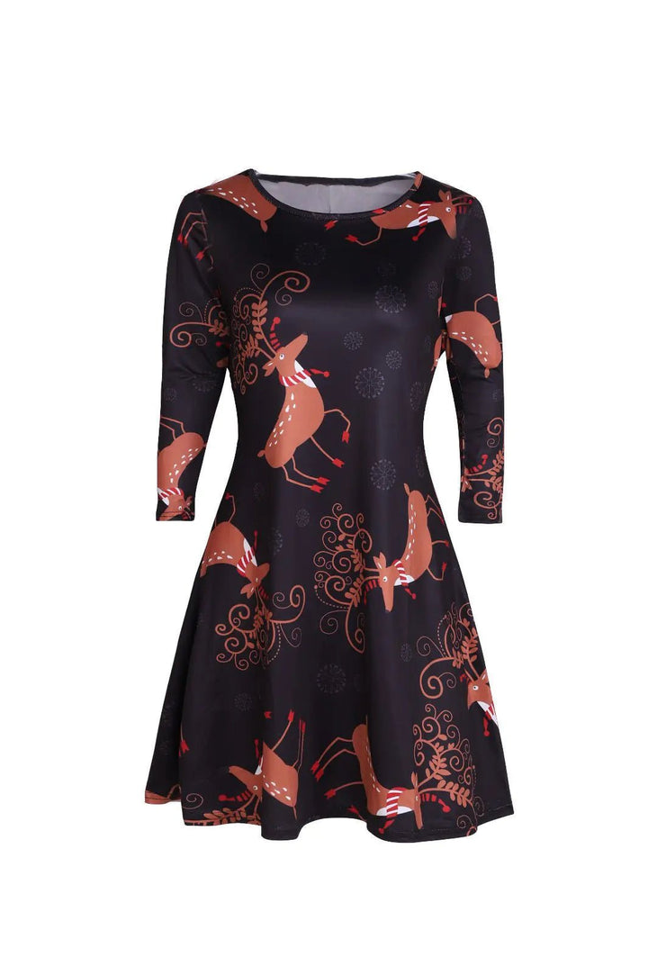 Women's Christmas Floral Print Dress - European Style (S - 3XL) - Whimsical Shoppe