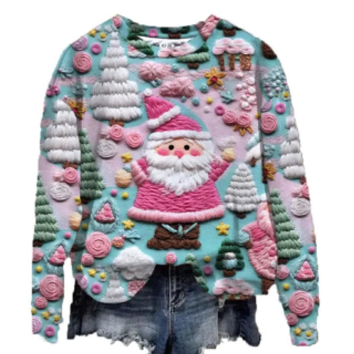 Women's Christmas Tree Print Raglan Sweater - Cozy Pullover - Whimsical Shoppe