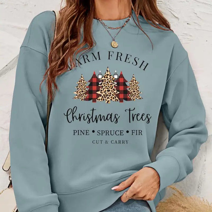 Women's Fleece Printed Pullover Christmas Sweater - Whimsical Shoppe
