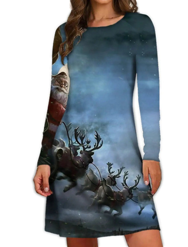 Women's Long Sleeve Christmas Dress - 3D Print, Mid - Waist (XS - 8XL) - Whimsical Shoppe