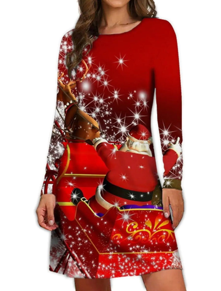 Women's Long Sleeve Christmas Dress - 3D Print, Mid - Waist (XS - 8XL) - Whimsical Shoppe