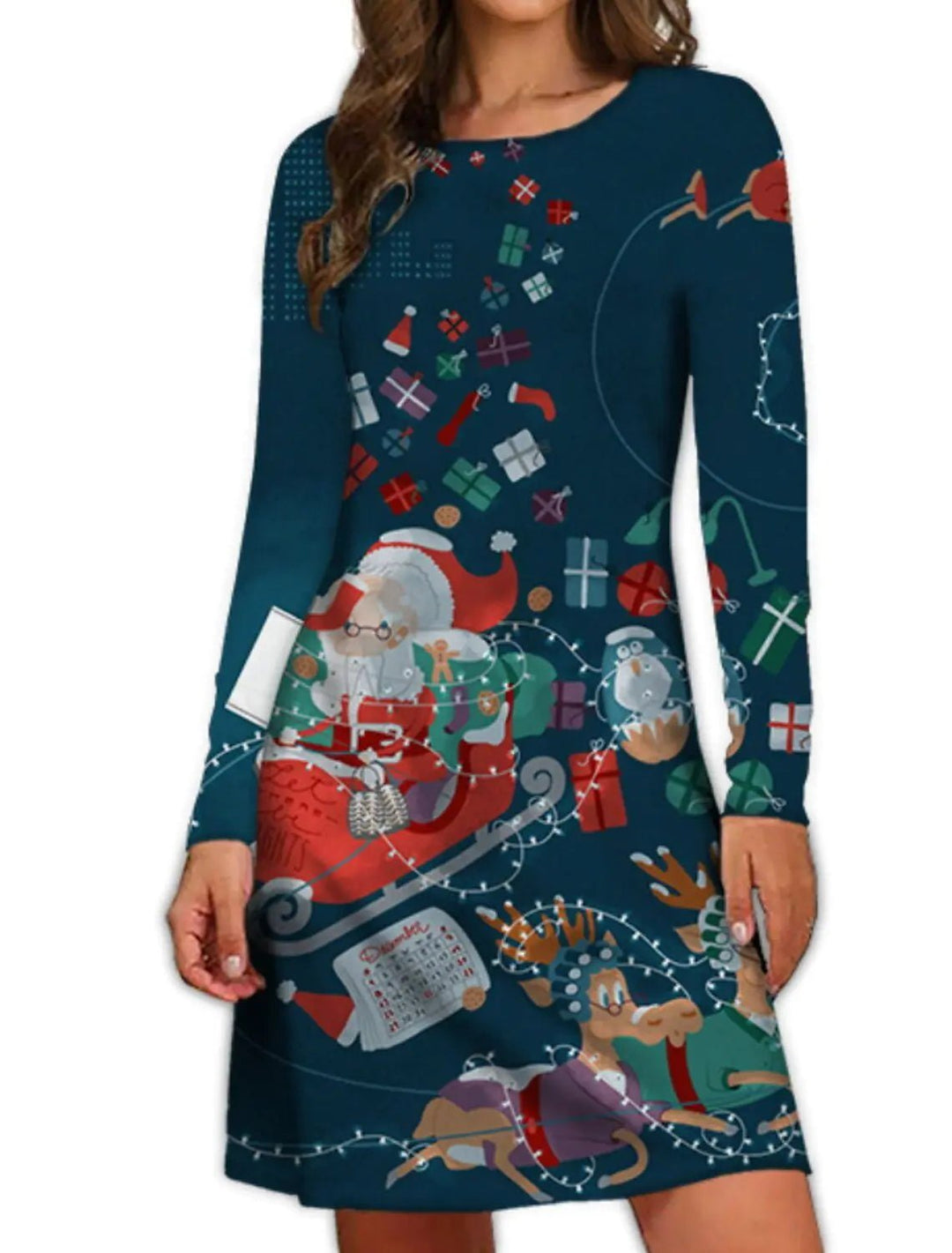 Women's Long Sleeve Christmas Dress - 3D Print, Mid - Waist (XS - 8XL) - Whimsical Shoppe