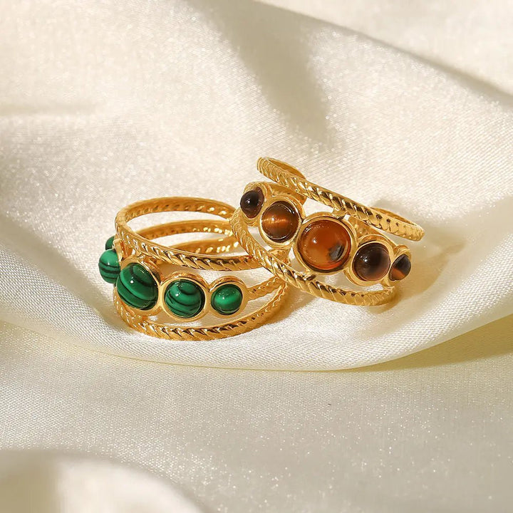 Women's Malachite Tiger Eye Hollow Ring - Stainless Steel & Ins Style - Whimsical Shoppe