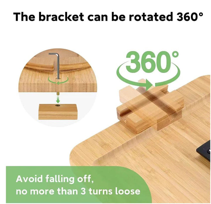 Wooden Lazy Sofa Tray with Rotating Phone Stand – Foldable Radiata Pine Lap Table for Snacks, Breakfast & Devices - Whimsical Shoppe