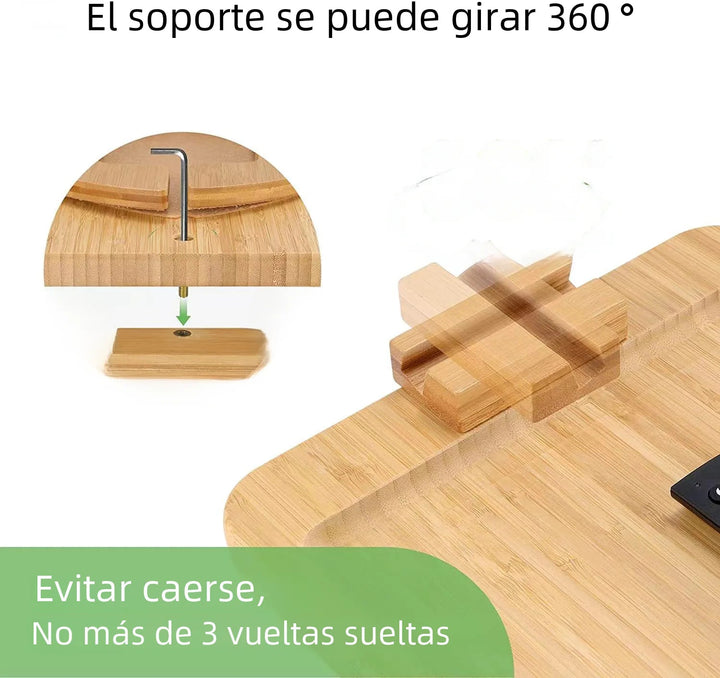 Wooden Lazy Sofa Tray with Rotating Phone Stand – Foldable Radiata Pine Lap Table for Snacks, Breakfast & Devices - Whimsical Shoppe