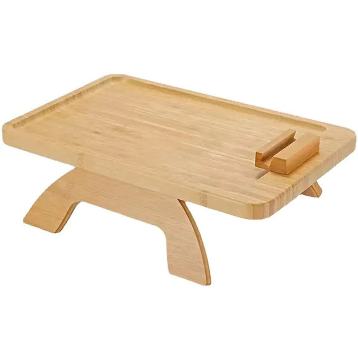 Wooden Lazy Sofa Tray with Rotating Phone Stand – Foldable Radiata Pine Lap Table for Snacks, Breakfast & Devices - Whimsical Shoppe
