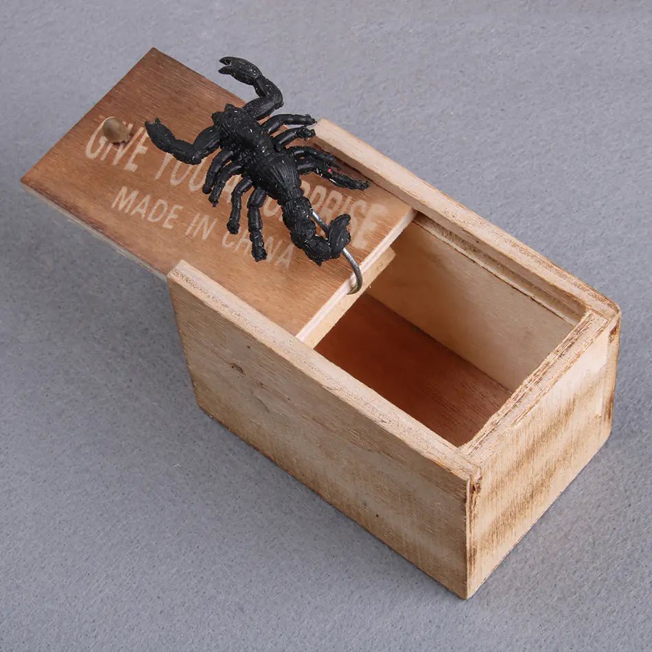 Wooden Prank Scare Box with Creepy Spider - Jump Gag Toy - Whimsical Shoppe