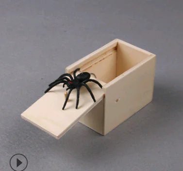 Wooden Prank Scare Box with Creepy Spider - Jump Gag Toy - Whimsical Shoppe