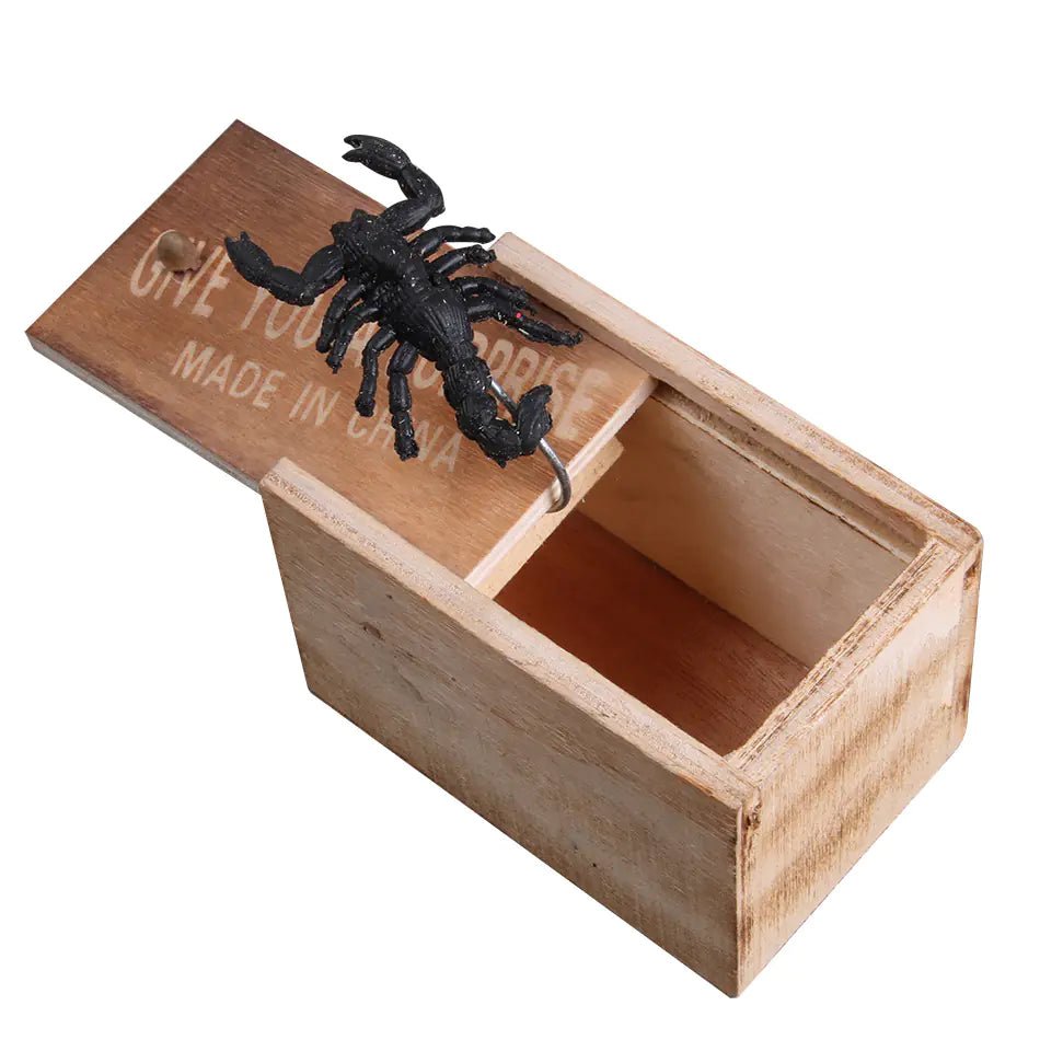 Wooden Prank Scare Box with Creepy Spider - Jump Gag Toy - Whimsical Shoppe