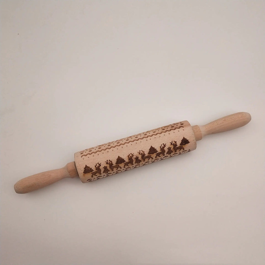 Wooden Rolling Pin - Christmas Reindeer & Snowflake Print (26 Designs) - Whimsical Shoppe
