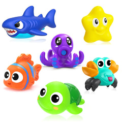 FWXZBKK Mold-Free Bath Toys (No-Hole) – 6-Pack Ocean Animals, BPA-Free, Dishwasher-Safe Baby & Toddler Bath/Pool Toys (6–12M, 1–4Y)