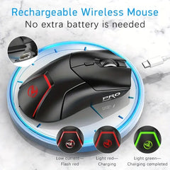 HXSJ 2.4G Wireless Mute Game Mouse – 4000DPI Adjustable, 6 Keys, USB Plug-and-Play (Black/White)