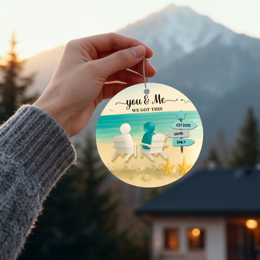 You & Me Personalized Beach Couple Christmas Ornament – Custom Names, Established Year, “We Got This” Gift - Whimsical Shoppe