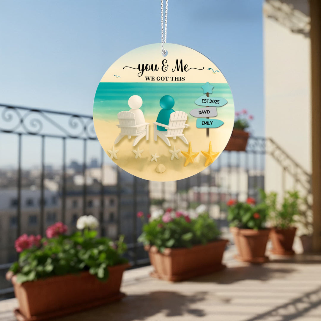 You & Me Personalized Beach Couple Christmas Ornament – Custom Names, Established Year, “We Got This” Gift - Whimsical Shoppe