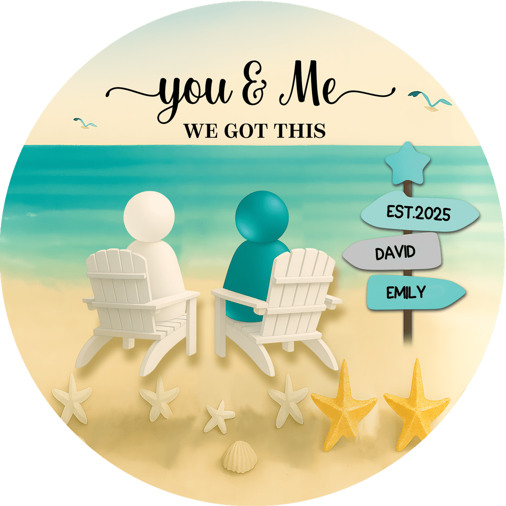 You & Me Personalized Beach Couple Christmas Ornament – Custom Names, Established Year, “We Got This” Gift - Whimsical Shoppe