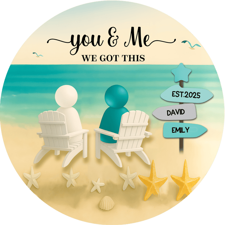 You & Me Personalized Beach Couple Christmas Ornament – Custom Names, Established Year, “We Got This” Gift - Whimsical Shoppe