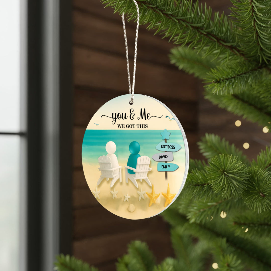 You & Me Personalized Beach Couple Christmas Ornament – Custom Names, Established Year, “We Got This” Gift - Whimsical Shoppe