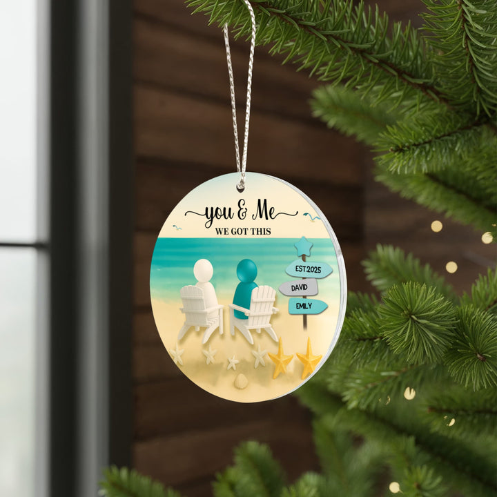 You & Me Personalized Beach Couple Christmas Ornament – Custom Names, Established Year, “We Got This” Gift - Whimsical Shoppe