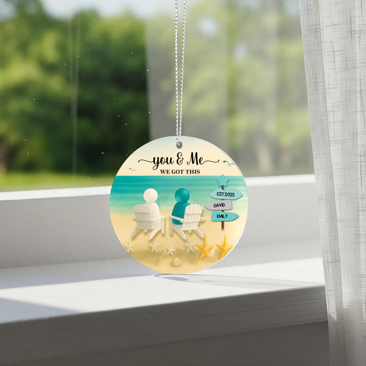 You & Me Personalized Beach Couple Christmas Ornament – Custom Names, Established Year, “We Got This” Gift - Whimsical Shoppe