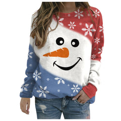 Christmas Sweater Coat – Loose Pullover, Round Neck, Printed Holiday Top (Polyester 71–80%)